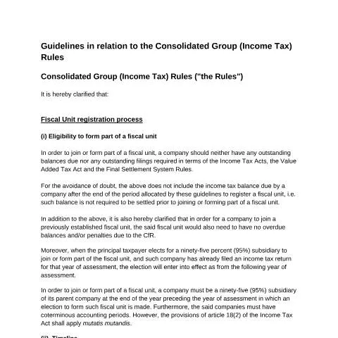 Document preview: Navigating Consolidated Group Income Tax Regulations — Taxes (CERFA n°guidelines-in-relation-to-the-consolidated-group-(income-tax)