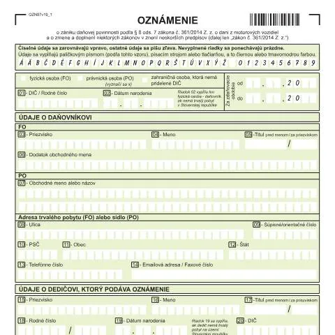 Document preview: Ako správne podať OZN87v19 pri zániku daňovej povinnosti — Administratívne úkony (CERFA n°OZN87v19)
