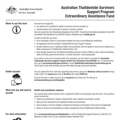 Document preview: Extraordinary Assistance Fund for Thalidomide Survivors — Health (CERFA n°PB299)