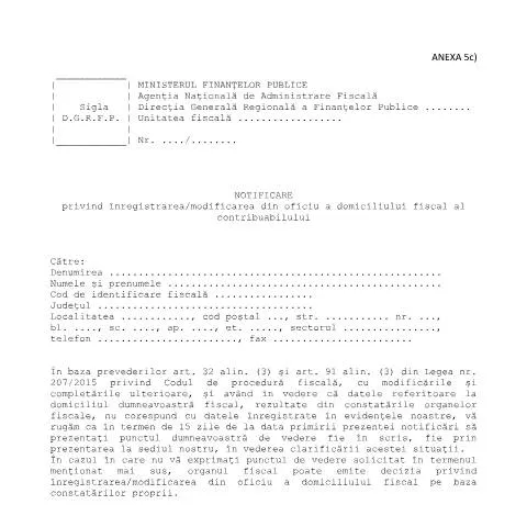 Document preview: Importanța notificării privind domiciliul fiscal în România — Impozite & fiscalitate (CERFA n°A5c_3845_2015)