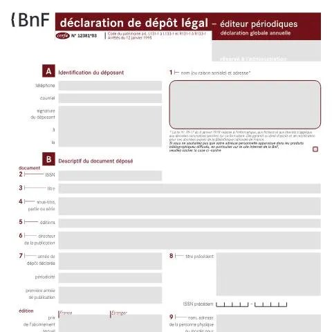 Aperçu du document Dépôt légal des périodiques : obligations et procédures — Démarches administratives (CERFA n°12381*03)