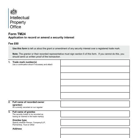 Document preview: Recording Security Interests on UK Trade Marks: Official Process — Government & admin