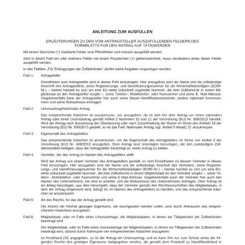 Dokumentvorschau: Erläuterungen zum Formular Za67-1 für Zollanträge — Behörden & Verwaltung (CERFA n°Za67-1)