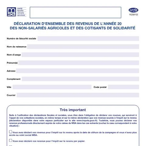 Aperçu du document Déclaration des revenus agricoles : obligations et procédures — Impôts & fiscalité (CERFA n°16289)