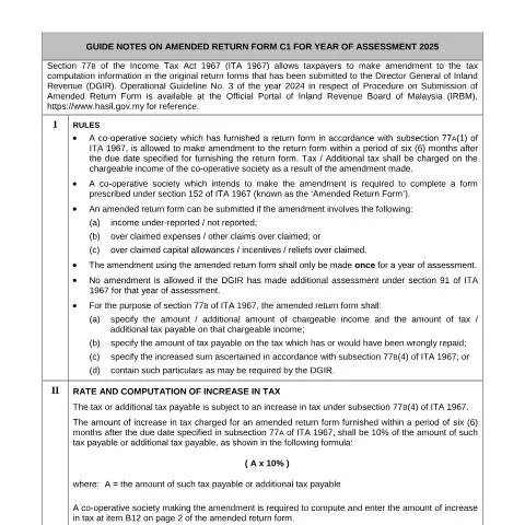 Document preview: Panduan Lengkap untuk Pembetulan Pemulangan Cukai C1 2025 — Cukai & percukaian