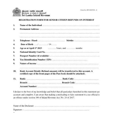 Document preview: Essential Registration for Senior Citizen Interest Refunds — Taxes (CERFA n°RFN_WHT_01)
