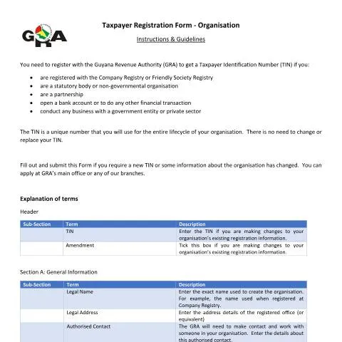 Document preview: Guide to Registering Your Organization with GRA in Guyana
