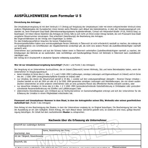 Dokumentvorschau: Alles über das Formular U5a zur Vorsteuervergütung — Steuern (CERFA n°U5a)