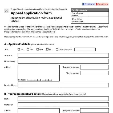 Document preview: Understanding Form CS A3 for School Appeals — Legal & justice