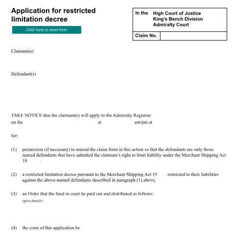Document preview: Understanding Form ADM17 for Maritime Liability Limitation — Legal & justice