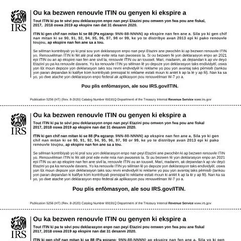 Document preview: Navigating IRS Publication 5256HT for ITIN Management — Taxes (CERFA n°PUB-5256HT)