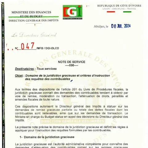 Aperçu du document Comprendre la Note de Service 0047 0001 et ses Implications — Démarches administratives