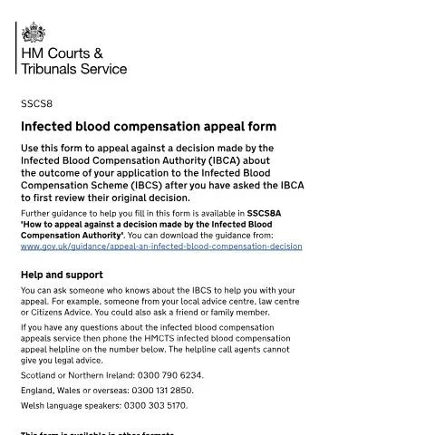 Document preview: Guide to Appealing Infected Blood Compensation Decisions in the UK — Legal & justice