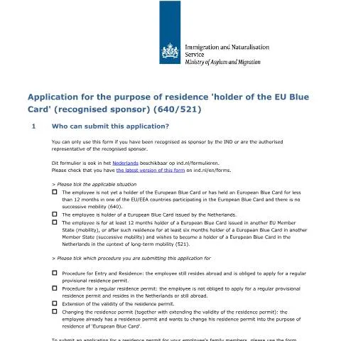 Documentvoorvertoning: Aanvraagprocedure voor de Europese Blauwe Kaart in Nederland — Immigratie & visa (CERFA n°7513)