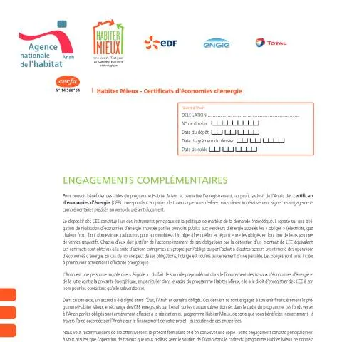 Aperçu du document Engagements complémentaires Anah : vos obligations après subvention — Logement (CERFA n°14566*04)