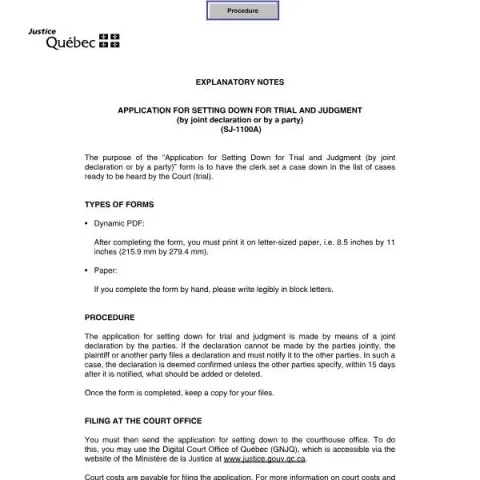 Document preview: Understanding the Application for Setting Down for Trial and Judgment — Legal & justice (SJ-1100A)