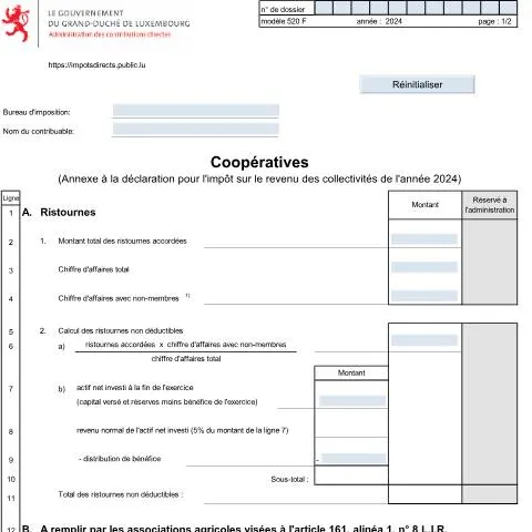 Aperçu du document Comprendre l'Annexe 520 F sur les Coopératives au Luxembourg — Démarches administratives (CERFA n°520 F)