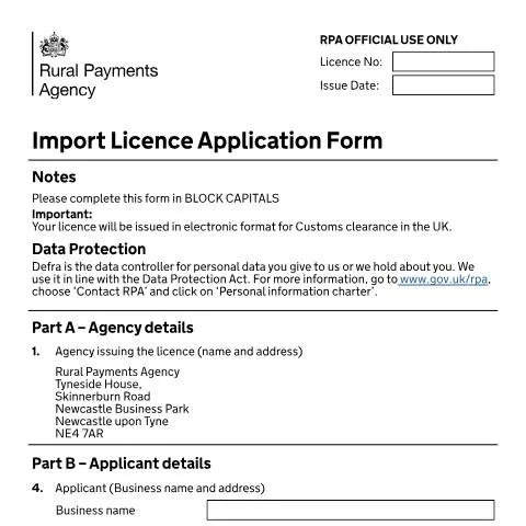 Document preview: Agricultural Import Licence Application: UK Requirements Guide — Government & admin