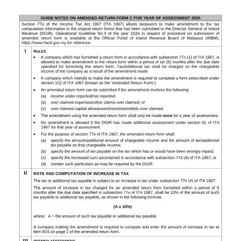 Document preview: Memahami Borang Pindaan C 2025 untuk Pematuhan Cukai — Cukai & percukaian