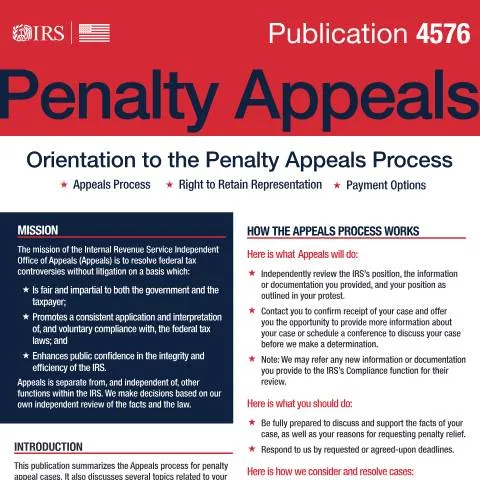 Document preview: Understanding the IRS Appeals Process for Tax Penalties — Taxes (CERFA n°PUB-4576)