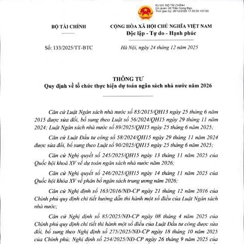 Document preview: Hiểu Biết Về Thông Tư 133/2025/TT-BTC Trong Ngân Sách 2026 — Thuế & tài chính (CERFA n°133/2025/TT-BTC)
