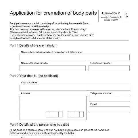 Document preview: Body Parts Cremation Application Process in England and Wales — Legal & justice