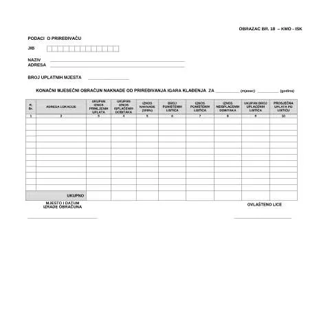 Document preview: Razumijevanje konačnog mjesečnog obračuna igara klađenja — Administrativne procedure (CERFA n°KMO-ISK)