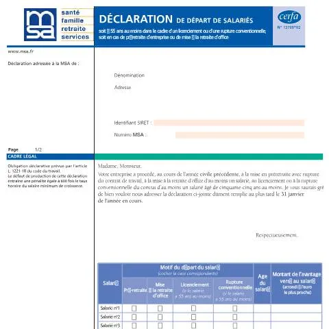 Aperçu du document Comment effectuer la déclaration de départ de vos salariés agricoles — Emploi & travail (CERFA n°13799*02)