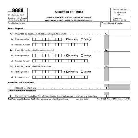 Document preview: Unlock the Benefits of IRS Form 8888 for Your Tax Refund — Taxes (CERFA n°8888)