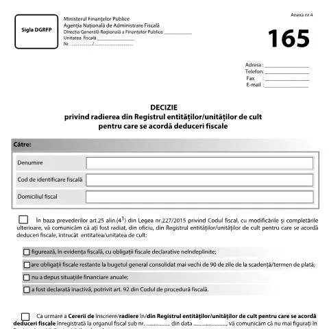 Document preview: Ghid complet pentru radierea entităților religioase în România — Impozite & fiscalitate (CERFA n°A4_OPANAF_819_2019)