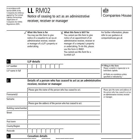 Document preview: Notification of Ceasing to Act as Receiver or Manager for LLP — Business