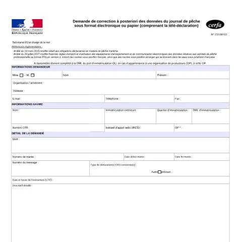 Aperçu du document Comment rectifier les données erronées de votre journal de pêche — Démarches administratives (CERFA n°15108*02)