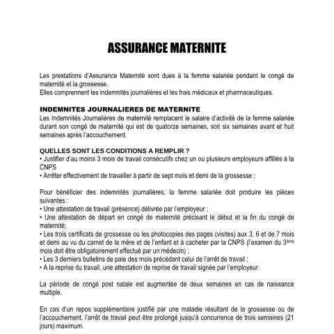Aperçu du document L'Assurance Maternité : Une Protection Indispensable pour les Femmes — Santé