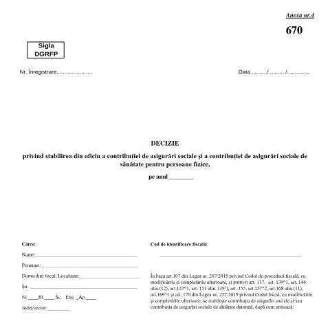 Document preview: Contribuțiile sociale pentru persoane fizice: OPANAF 2735/2025 — Impozite & fiscalitate (CERFA n°670_OPANAF_2735_2025)