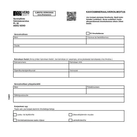Document preview: Kaivosmineraaliveroilmoitus: Tärkeys ja täyttäminen — Verot & verotus (CERFA n°Vero 1345)