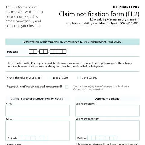 Document preview: Navigating the Claim Notification Form EL2 for Defendants — Legal & justice