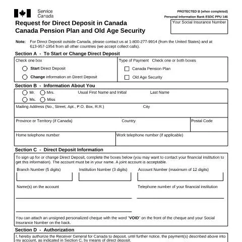 Document preview: Effortless Direct Deposit for CPP and OAS Payments — Government & admin (CERFA n°ISP1011CPP)