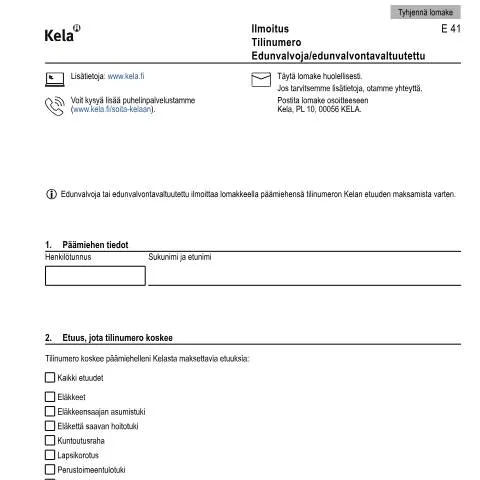 Document preview: Edunvalvojan rooli Kela E 41 -ilmoituksessa — Hallinnolliset asiat (CERFA n°Kela E 41)