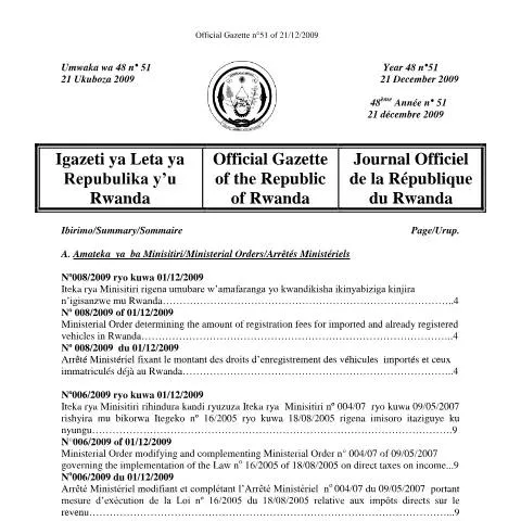 Document preview: Understanding Rwanda's Motor Vehicle Registration Fees — Vehicle & driving (CERFA n°Ministerial_order_about_Motor_vehicle_registration_fees)