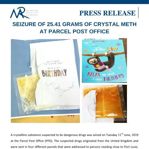Document preview: Critical Incident: Crystal Meth Seizure at Parcel Post Office — Government & admin (PressRelease120619)