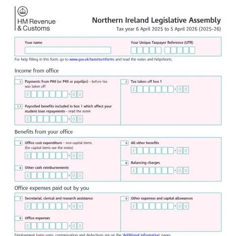 Document preview: Understanding the SA102MLA Form for Northern Ireland Legislative — Taxes