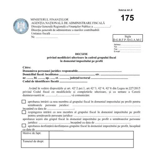 Document preview: Modificări în grupurile fiscale: Decizia OPANAF 1191/2021 — Impozite & fiscalitate (CERFA n°175_OPANAF_1191_2021)