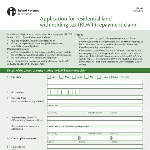 Document preview: Understanding the IR1102 Form for RLWT Claims — Property & real estate (CERFA n°IR1102)