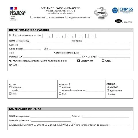 Aperçu du document Comment demander une aide ménagère à domicile auprès de la CNMSS — Santé (CERFA n°13344*11)