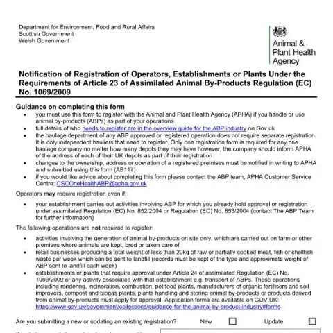 Document preview: UK Animal By-Products Registration: Complete AB117 Form Guide — Government & admin (AB117)