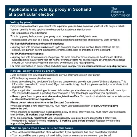 Document preview: Guide to Proxy Voting Application in Scotland — Government & admin (PR-PAR-S)