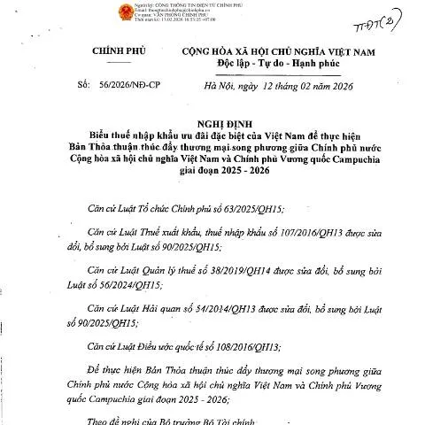 Document preview: Tìm hiểu Nghị định 56/2026/NĐ-CP và tác động đến thương mại — Thủ tục hành chính (CERFA n°56/2026/NĐ-CP)