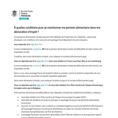 Aperçu du document Comprendre la déclaration de pension alimentaire en Belgique — Démarches administratives (CERFA n°faq-inr-declaration-rente-alimentaire)