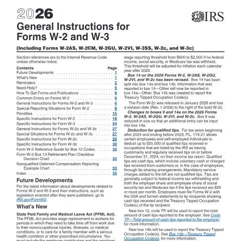 Document preview: Understanding IRS Forms W-2 and W-3 Instructions — Taxes (CERFA n°INST-W2W3)
