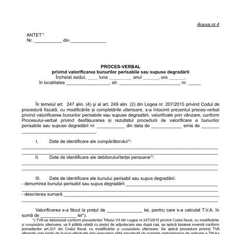 Document preview: Importanța Proces-verbalului privind bunurile perisabile — Formalități administrative (CERFA n°A4_OPANAF_1517_2017)